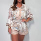 🌷Summer Hot Sale-49% Off🩵Fashion Prints Button Up Shirt Top & Belted Shorts Two Piece Set