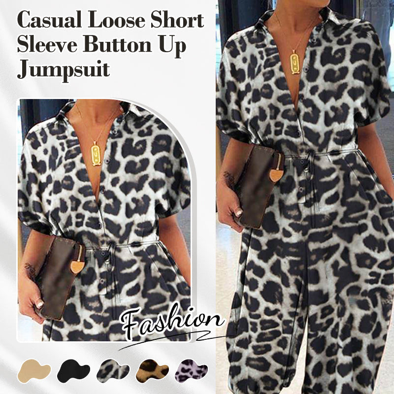 💖LAST DAY SALE 50% OFF💖Women's Casual Loose Short Sleeve Button Up Jumpsuit