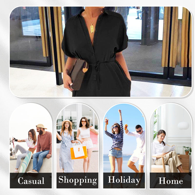 💖LAST DAY SALE 50% OFF💖Women's Casual Loose Short Sleeve Button Up Jumpsuit