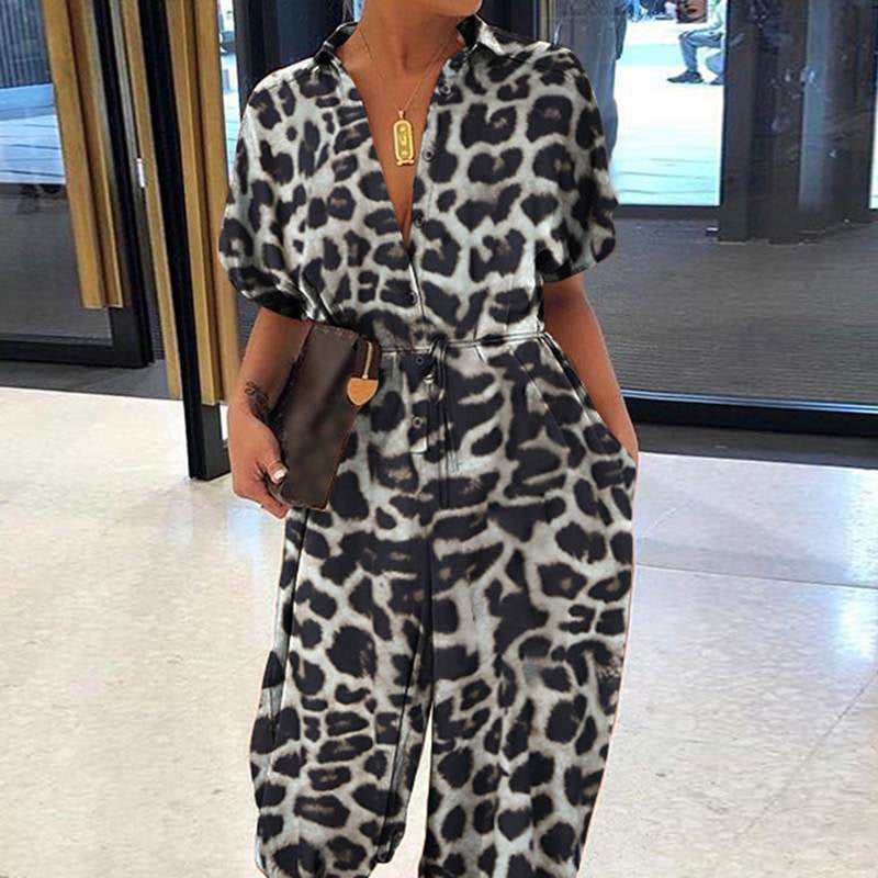 💖LAST DAY SALE 50% OFF💖Women's Casual Loose Short Sleeve Button Up Jumpsuit