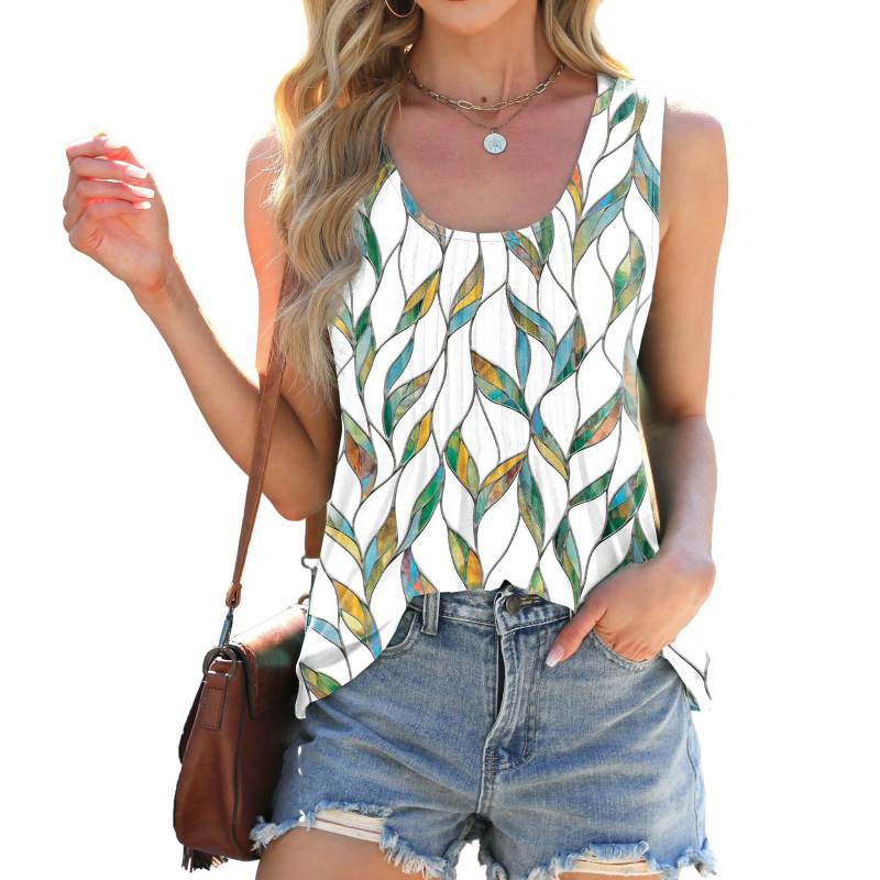 Women's Casual Fashion Round Neck Printed Sleeveless Tank Top