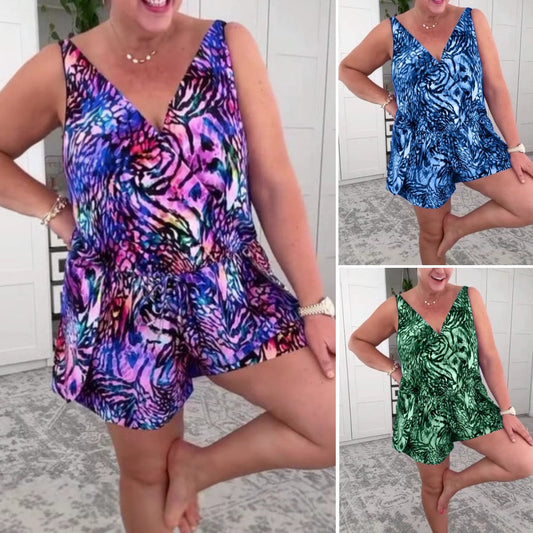 🔥Last Day Special Price £10.99!!💥-🩱Sleeveless V-Neck Printed Swimsuit