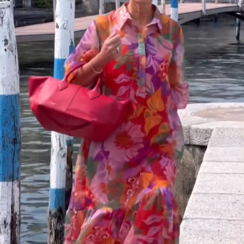 Red Floral Printed Chiffon Dress