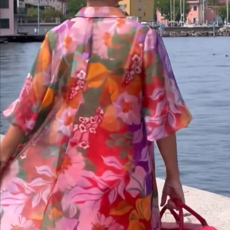 Red Floral Printed Chiffon Dress