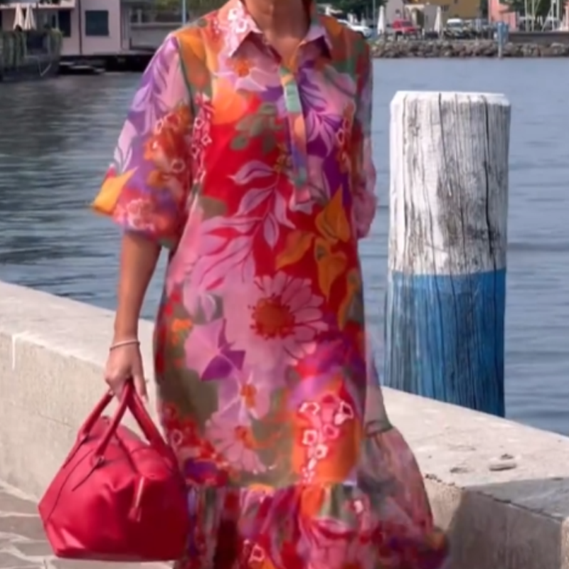 Red Floral Printed Chiffon Dress