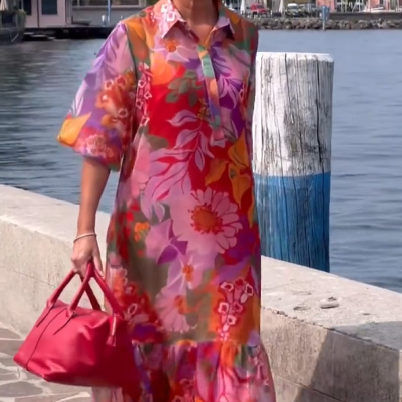 Red Floral Printed Chiffon Dress