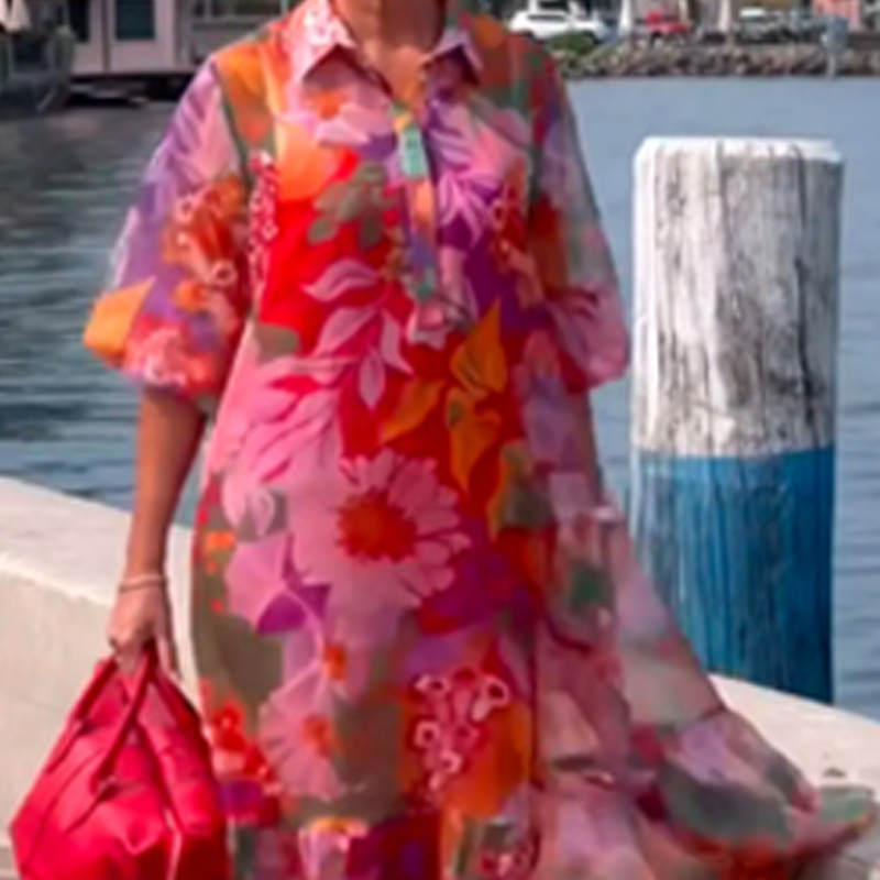 Red Floral Printed Chiffon Dress