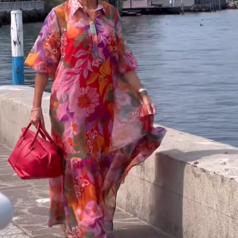 Red Floral Printed Chiffon Dress