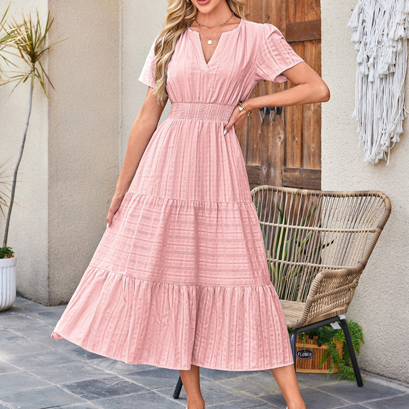 🌷Summer Sale 50% Off🌷Women's Casual Short Sleeve V Neck Maxi Dress