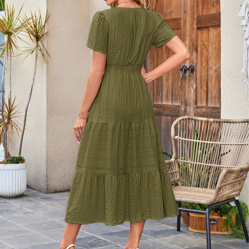 🌷Summer Sale 50% Off🌷Women's Casual Short Sleeve V Neck Maxi Dress