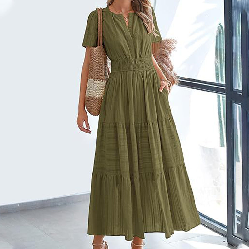🌷Summer Sale 50% Off🌷Women's Casual Short Sleeve V Neck Maxi Dress