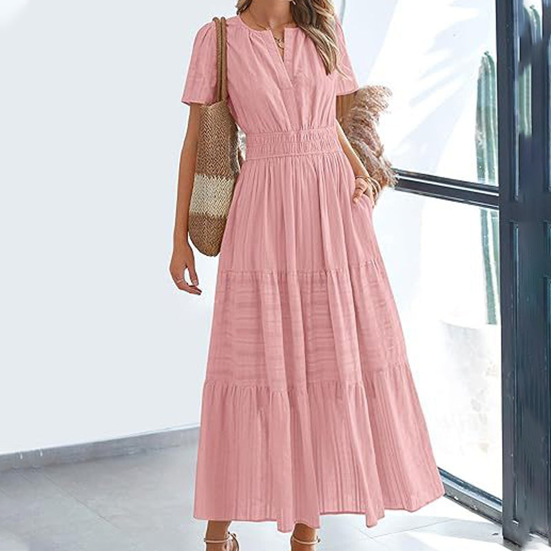 🌷Summer Sale 50% Off🌷Women's Casual Short Sleeve V Neck Maxi Dress