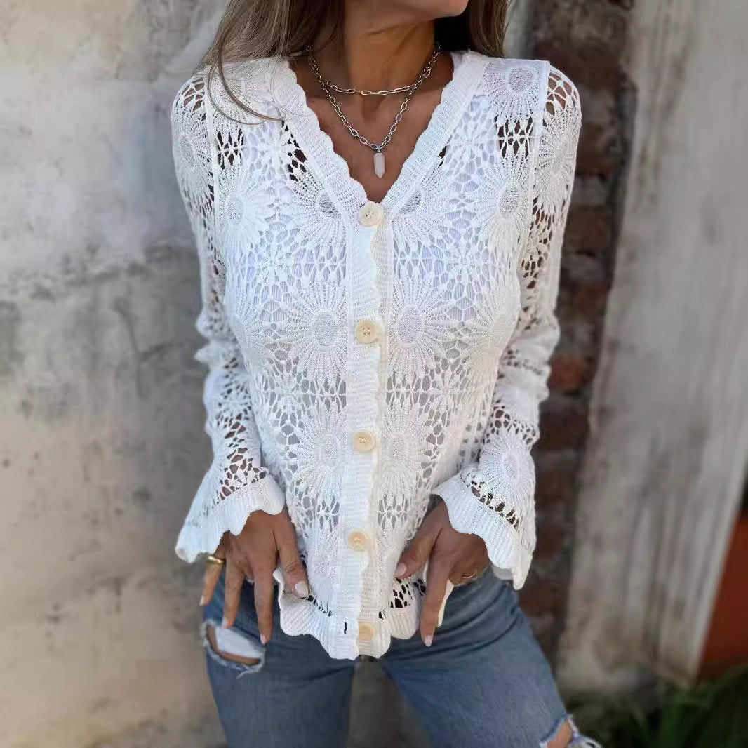 🏖️Summer Specials🌴Women's Lace V-Neck Long Sleeve Top