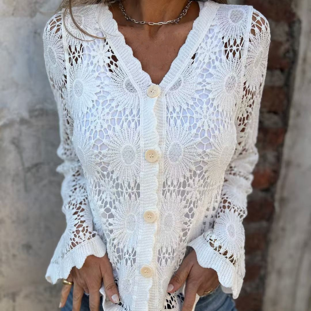 🏖️Summer Specials🌴Women's Lace V-Neck Long Sleeve Top