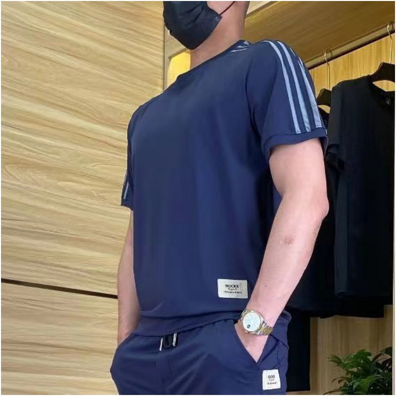 Men's High Stretch Short Sleeve Top & Jogging Pants 2-Piece Set