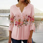 🩷Comfort You Deserve Up to 49% Off🔥Women's Floral Button V-Neck Pleated 3/4 Sleeve T-Shirt