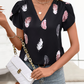 Women's Stylish Feather Pattern V-Neck Top with Puff Sleeves