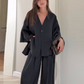 Women's Elegance V-Neck Top & Wide-Leg Pants Set