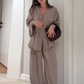 Women's Elegance V-Neck Top & Wide-Leg Pants Set