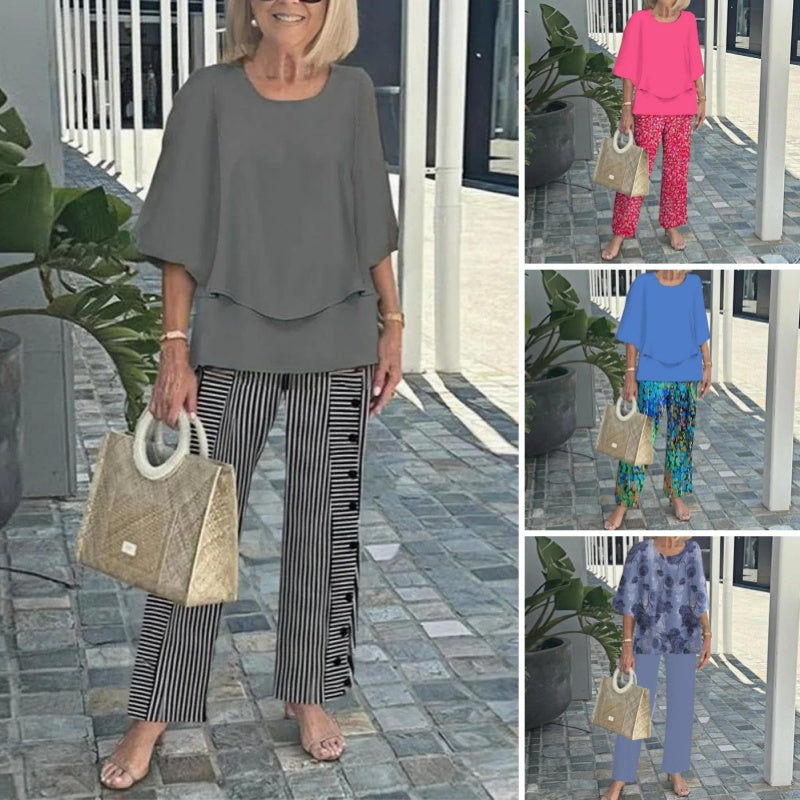 🔥Summer Sale 50% OFF💥Women’s Casual Round Neck Half Sleeve Top Printed Pants Two Piece Set