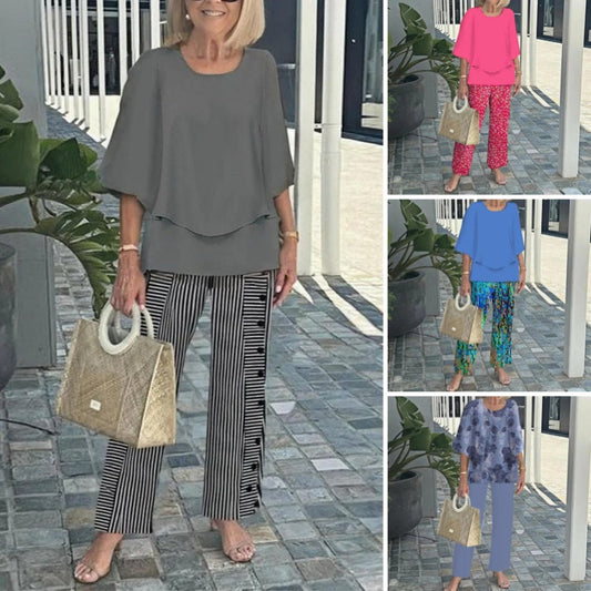 🔥Summer Sale 50% OFF💥Women’s Casual Round Neck Half Sleeve Top Printed Pants Two Piece Set