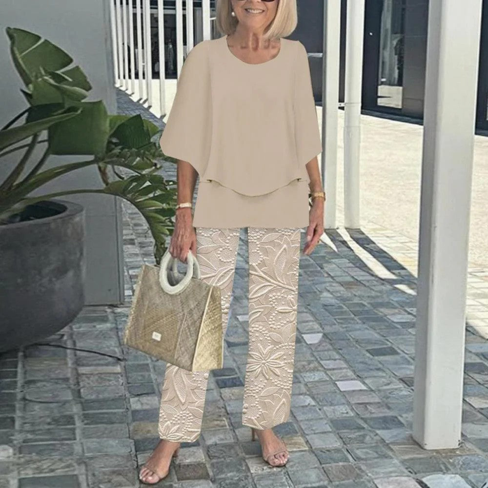 🔥Summer Sale 50% OFF💥Women’s Casual Round Neck Half Sleeve Top Printed Pants Two Piece Set