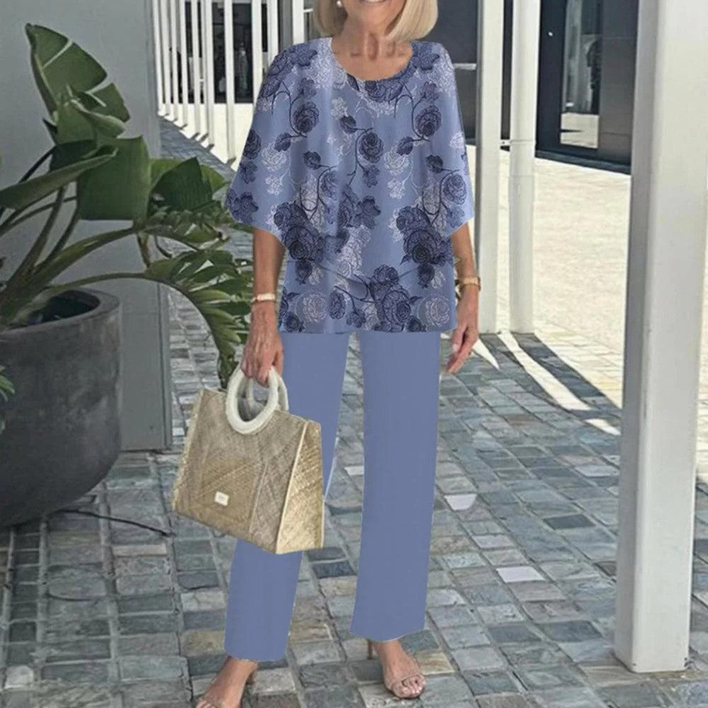 🔥Summer Sale 50% OFF💥Women’s Casual Round Neck Half Sleeve Top Printed Pants Two Piece Set