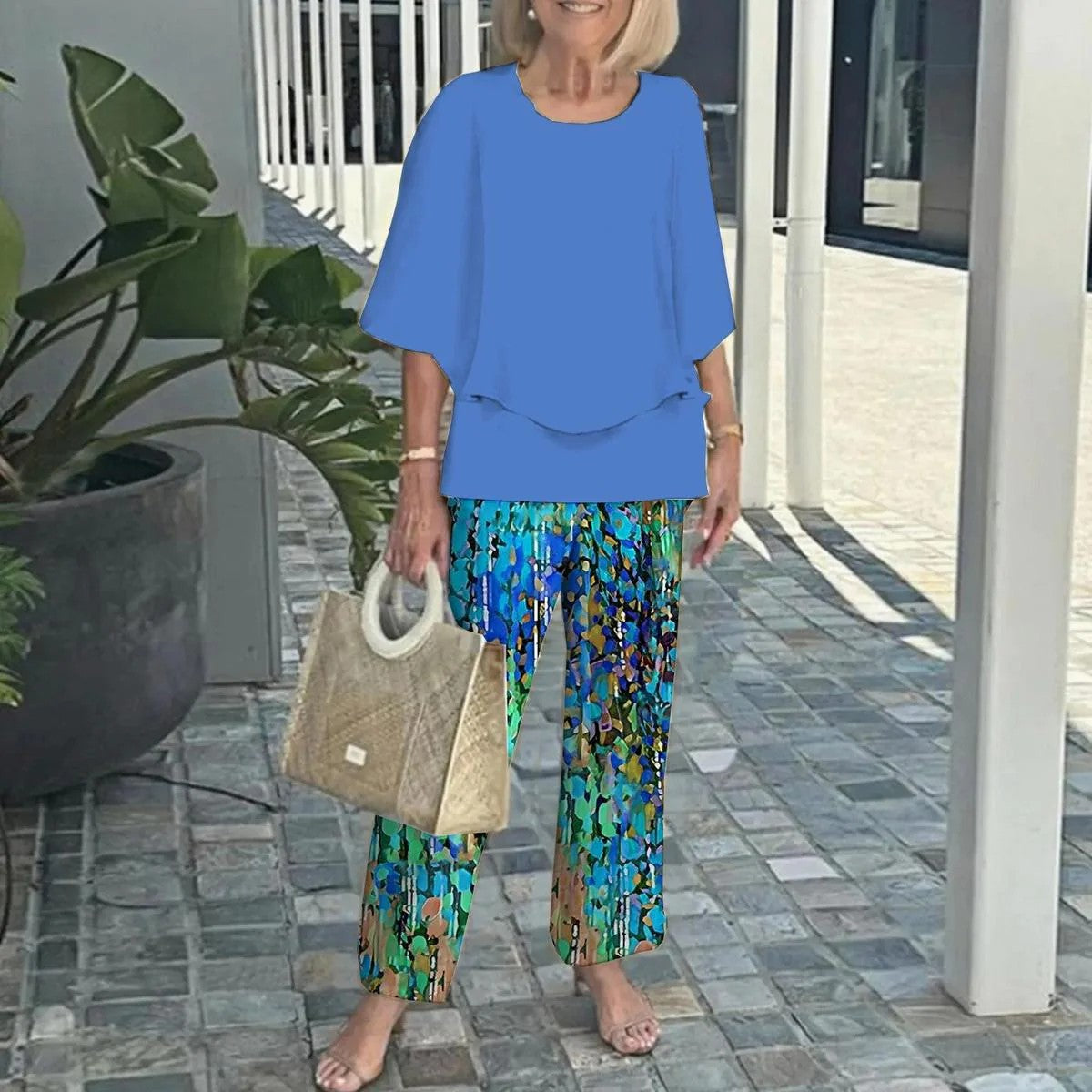 🔥Summer Sale 50% OFF💥Women’s Casual Round Neck Half Sleeve Top Printed Pants Two Piece Set