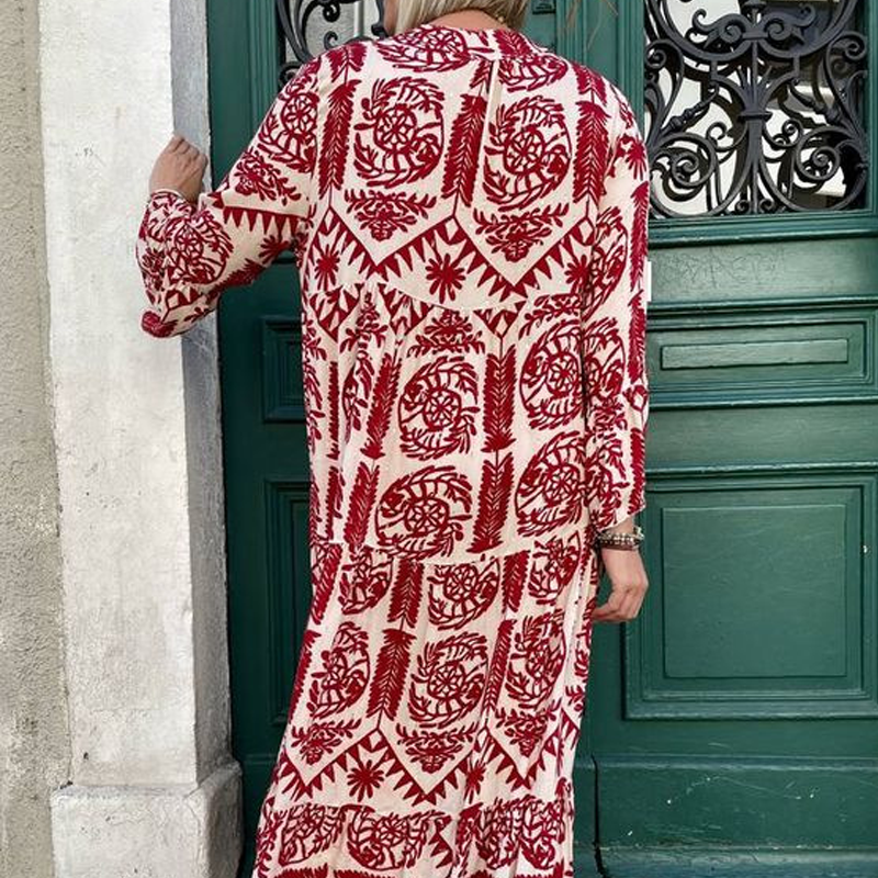 💕Summer Hot Sale 50% OFF💃Women's Printed V-Neck Pleated Dress