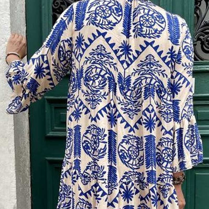 💕Summer Hot Sale 50% OFF💃Women's Printed V-Neck Pleated Dress