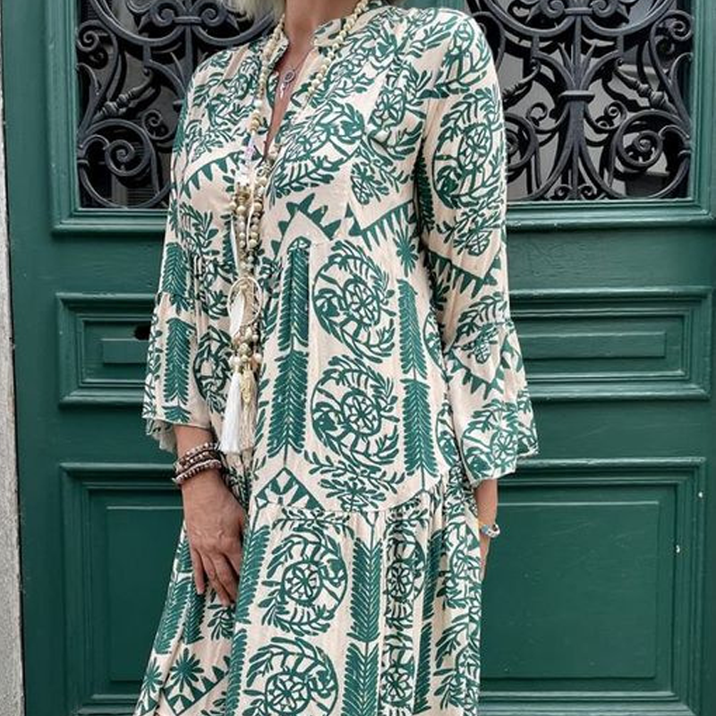 💕Summer Hot Sale 50% OFF💃Women's Printed V-Neck Pleated Dress