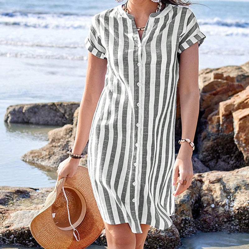 ⏳Time-limited Special⏰Women's Striped Button-Down Shirt Dress