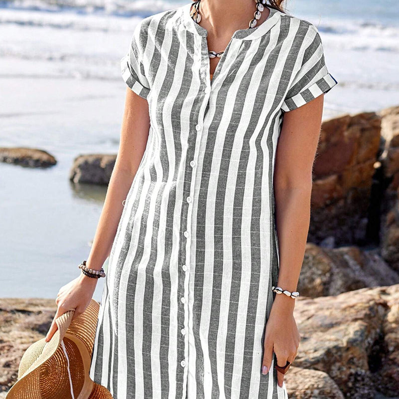 ⏳Time-limited Special⏰Women's Striped Button-Down Shirt Dress