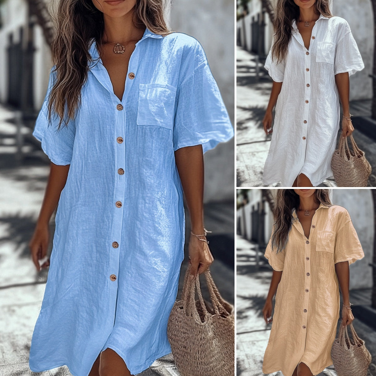 🔥Hot Sale 50% Off💥👗Casual Cotton Linen Shirt Dress