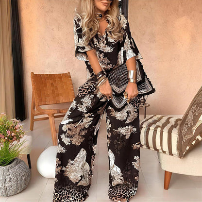 🔥🌊Summer Last Sale 49% OFF!!💃Daily needs!✅ Printed V-neck set | A set of solutions to wear, casual and fashionable, not tired of wearing every day