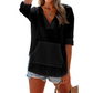 🌞Summer Sale 50% OFF🔥Women's Solid V-Neck Long Sleeve Hooded Top with Pocket