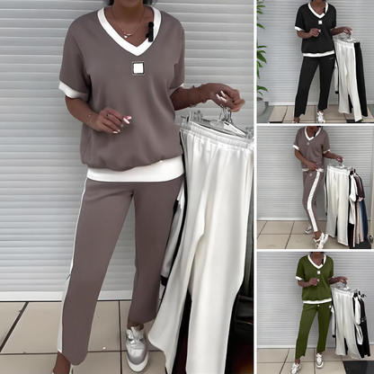 💜LAST DAY PROMOTION - 50%OFF💜Women's Casual V-Neck Top and Pants Set