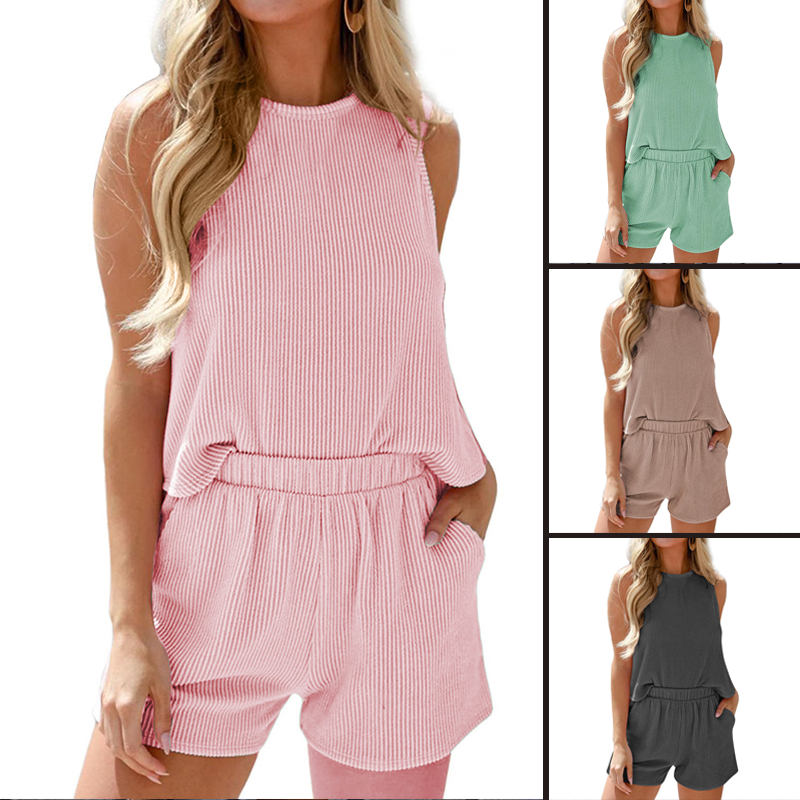 Striped Sleeveless Vest & Shorts Two-Piece Set