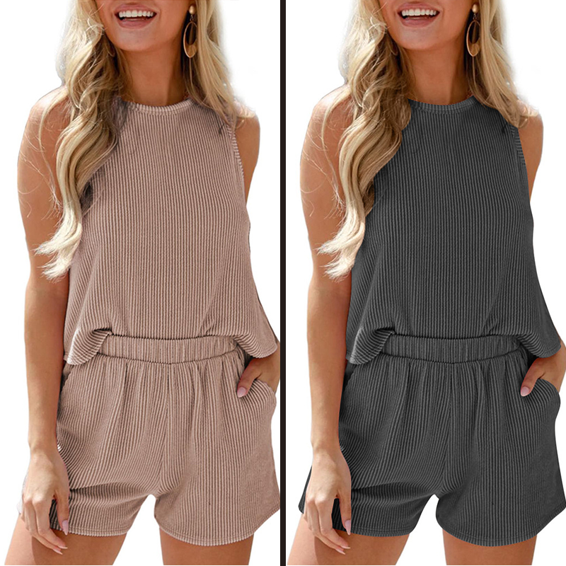 Striped Sleeveless Vest & Shorts Two-Piece Set