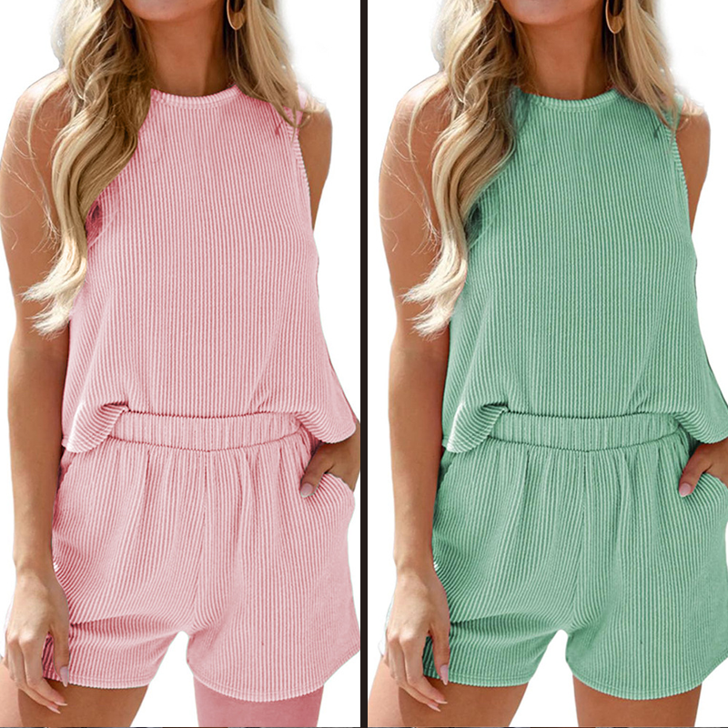 Striped Sleeveless Vest & Shorts Two-Piece Set