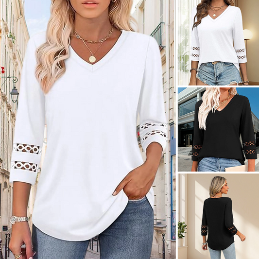 🌞Summer Sale 50% OFF🔥Women’s Solid Casual V-Neck Top with 3/4 Sleeves