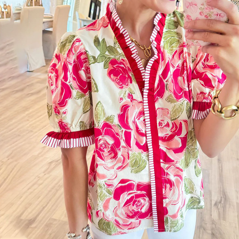 Women’s Casual Printed V-Neck Top