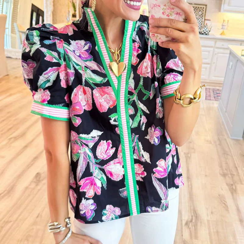 Women’s Casual Printed V-Neck Top