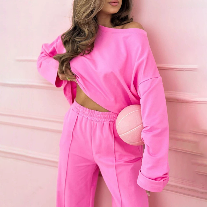 Fashionable and Minimalist Round Neck Top & Wide Leg Pants 2-Piece Set