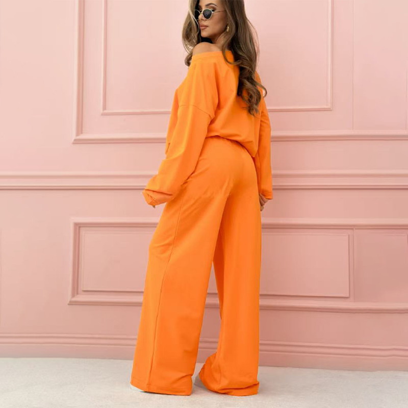 Fashionable and Minimalist Round Neck Top & Wide Leg Pants 2-Piece Set