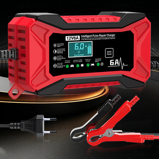 🔋 60% OFF! ⚡ SMART BATTERY CHARGER - Universal for Car & Motorcycle, Auto Voltage Detection, Overcharge Protection, LCD Display & Compact Design 🚗🏍️