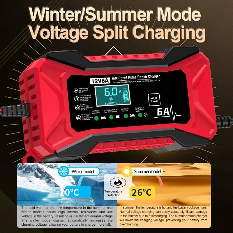 🔋 60% OFF! ⚡ SMART BATTERY CHARGER - Universal for Car & Motorcycle, Auto Voltage Detection, Overcharge Protection, LCD Display & Compact Design 🚗🏍️