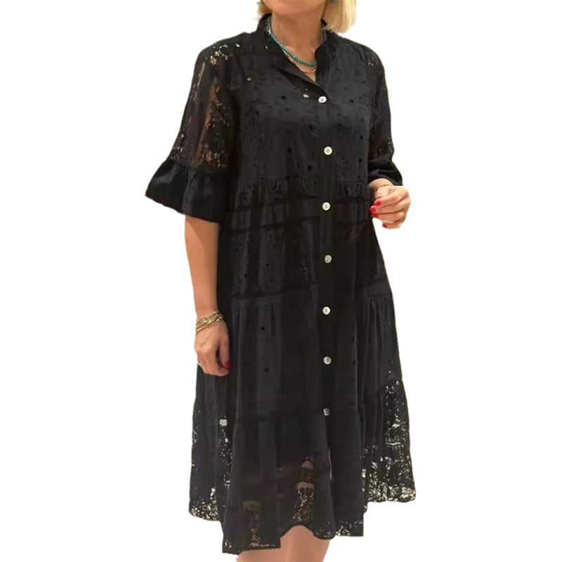 Women's Lace Button Design Dress