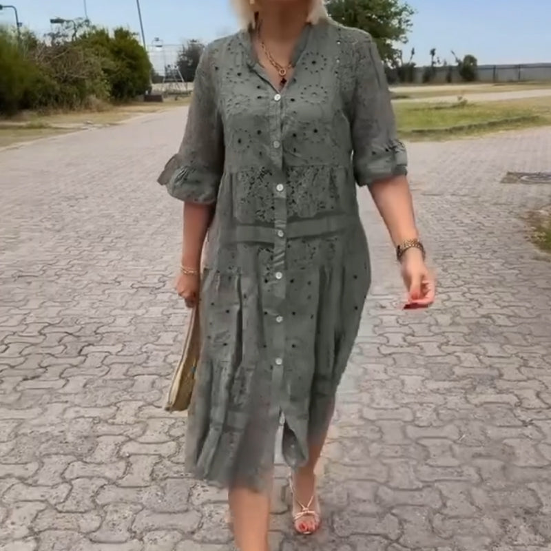 Women's Lace Button Design Dress