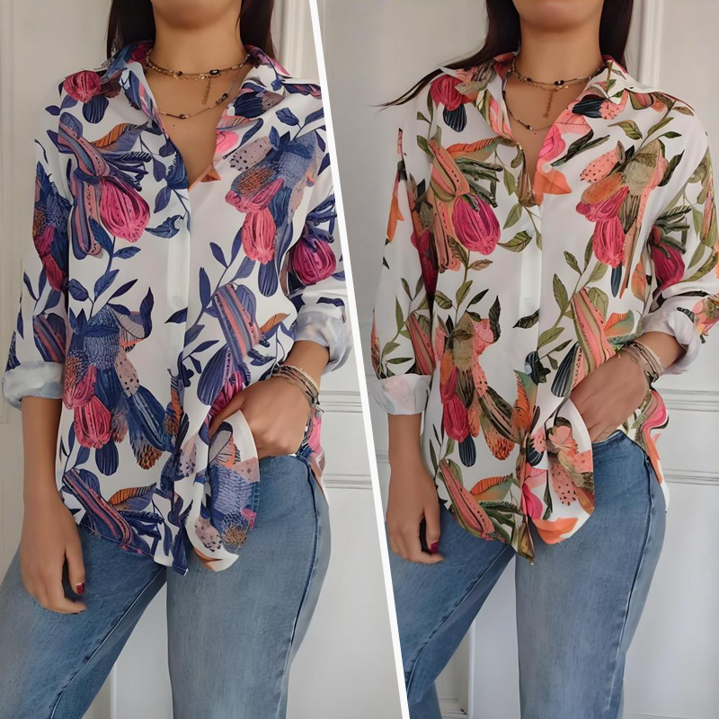 🌸 Special Price £13.98!!Elegant Plants Print Button-up Shirt